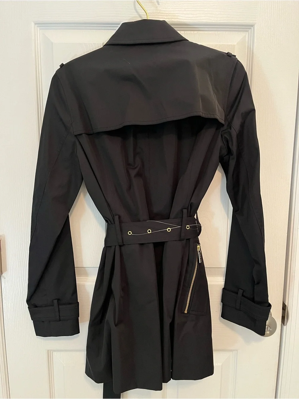 NWT Michael Michael Kors Black Belted Moto Trench Coat Gold Hardware Size S